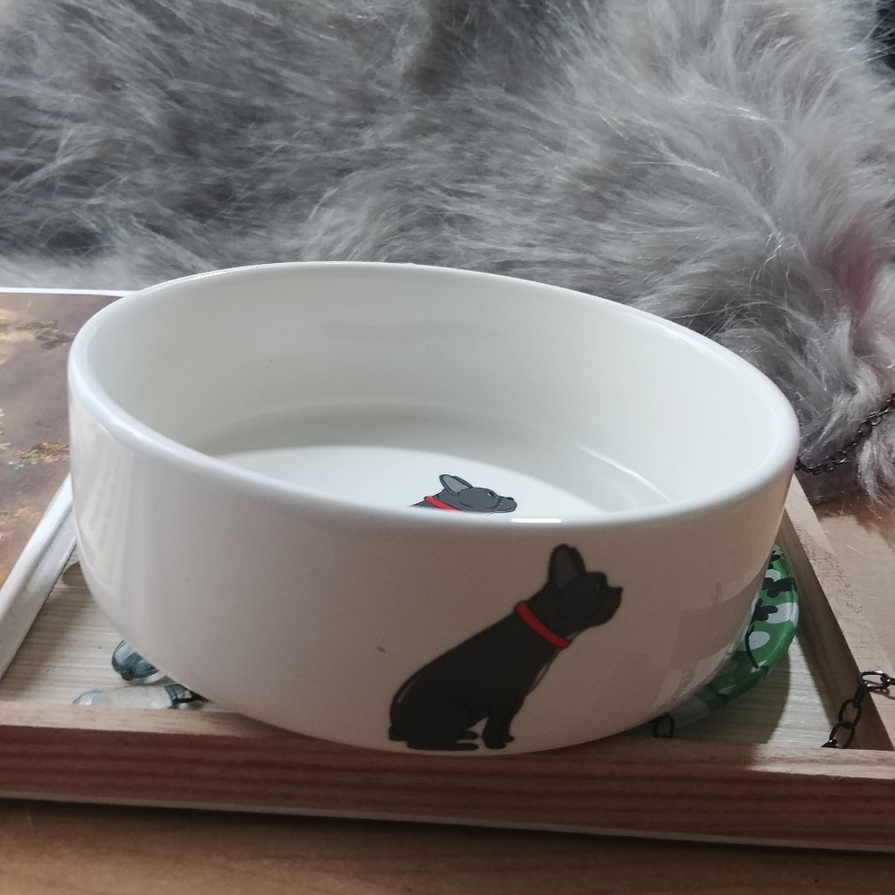 French bulldog bowl dog doggie glass ceramic dish